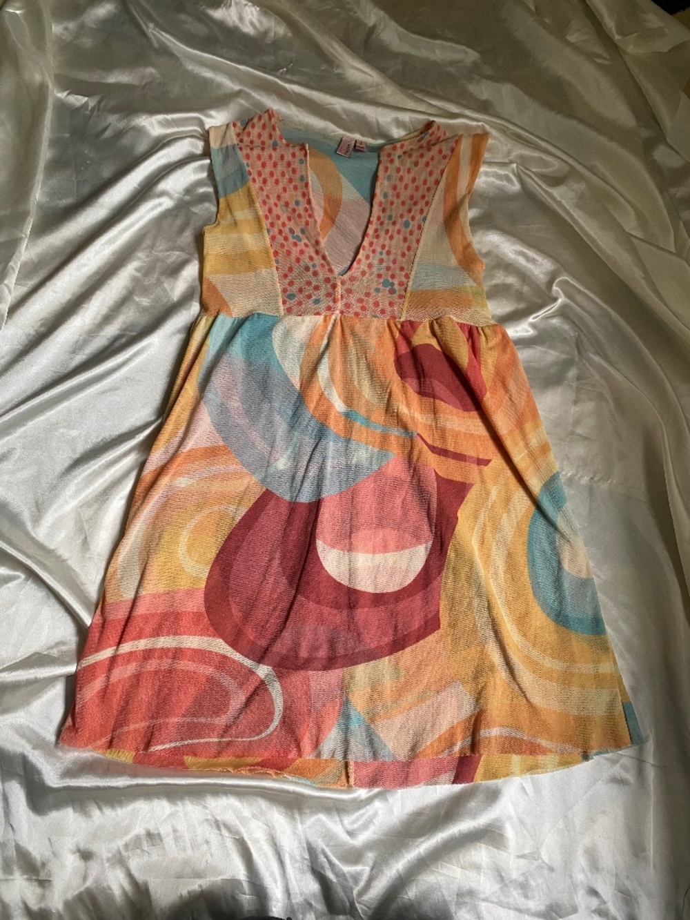 Vintage y2k Mesh Swirl Polka Dot Multicolor Tunic Tank Small Sweet Pea